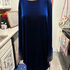 Calvin Klein Jewel Tone Blue Vrlvet Dress with Silver Accents Size 16